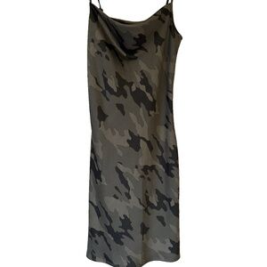 Banana Republic Cowl Neck Slip Dress SZ: XS Camo Camoflage Green MIDI Y2K